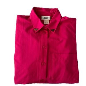 Vintage 80s Womens Pink Button Front Long Sleeve Shirt Embellishment Size M